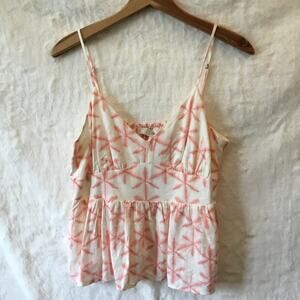 Loft Coral Cream Star Tie Dye Peplum Cami